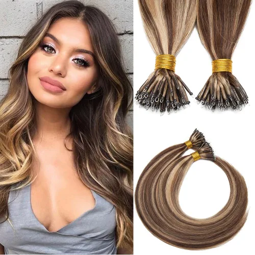 Miniatura 29 de SEGO Extensiones de cabello humano con micro cuentas, extensiones de cabello humano con micro bucle, lacio, natural, fusión fría, 1.76 oz/paquete