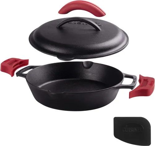 Miniatura 11 de Cuisinel - Sartén de hierro fundido con tapa de hierro fundido - Sartén de doble mango de 8 pulgadas + raspador de sartén + cubierta de mango