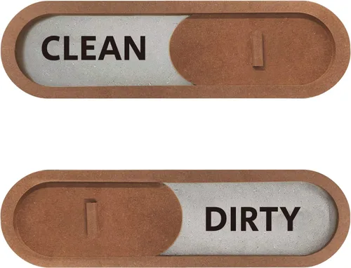 GEEKBEAR Clean Dirty - Letrero deslizante para lavavajillas (marrón) - Fabricado con madera MDF de alta calidad - Indicador deslizante de madera con
