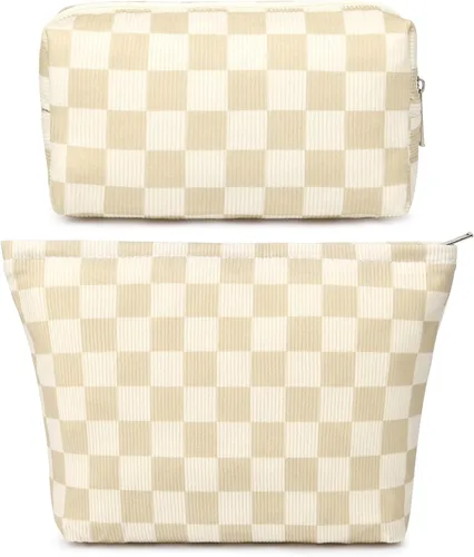 Miniatura 12 de SOIDRAM 2 Piezas de Bolsa de Maquillaje a Rayas Grande, Bolsa de Cosméticos de Cordura de Gran Capacidad, Bolsa de Lona Mixta de Artículos de Rayas