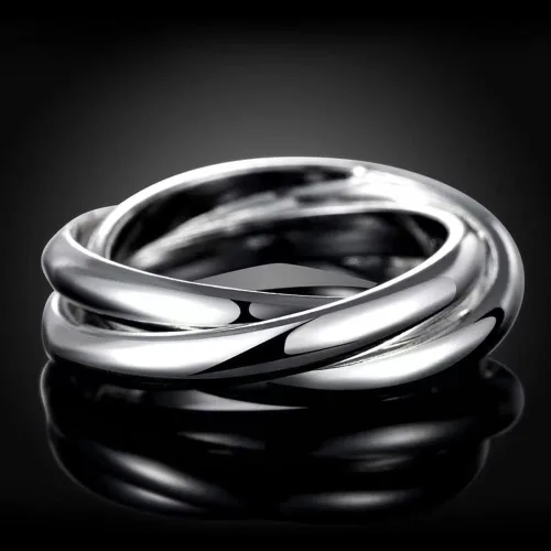 Miniatura 5 de QUSIIOSLK Anillo de plata de ley 925 entrelazado de triple banda entrelazada, anillos de alto pulido para mujer, anillo de boda trenzado entrelazado