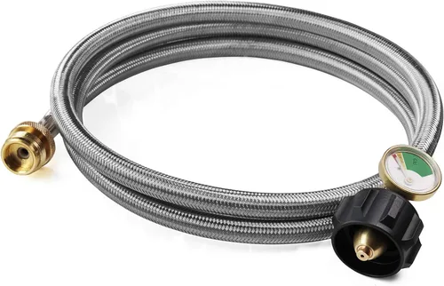 DOZYANT Adaptador de manguera trenzada de acero inoxidable de 6 pies con medidor de tanque, convertidor de propano de 1 libra a 20 libras para