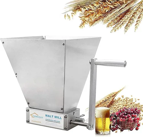 Miniatura 7 de FERRODAY Molino de grano malteado para cebada de malta de grano, Molino de malta trituradora de acero inoxidable de 2 rodillos, Molino de grano