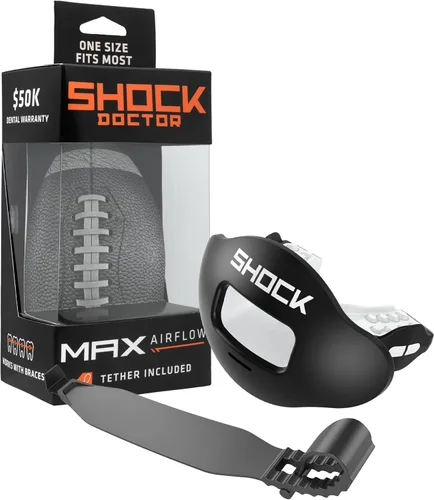 Miniatura 20 de Shock Doctor Protector Labial, Protector Bucal para Adultos y Jóvenes de Fútbol Americano con Correa, Boquilla de Fútbol Americano Transpirable
