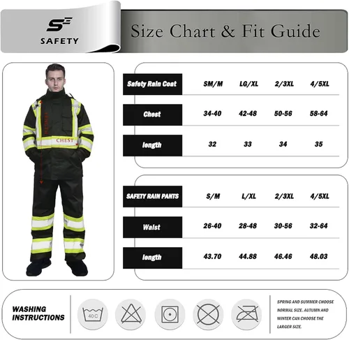 Miniatura 2 de sesafety Chaqueta de Lluvia de Alta Visibilidad, Trajes de Lluvia para Hombres Impermeables con Fondo Negro, Abrigos de Lluvia para Hombres