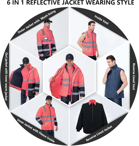Miniatura 3 de SMASYS Chaqueta Reflectante de Alta Visibilidad Oxford Doble Gruesa de Seguridad, Clase 3 ANSI, Ropa de Protección para Construcción Rosa