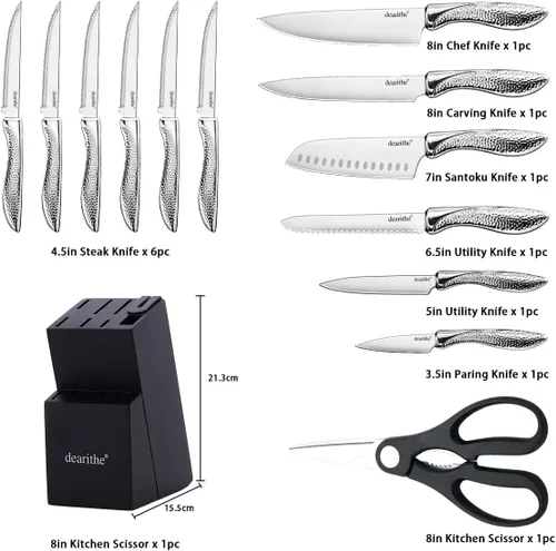 Miniatura 2 de Juego de cuchillos para cocina con bloque, juego de 14 piezas de bloque de cuchillos de acero inoxidable de alto carbono con afilador incorporado