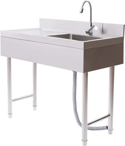 Miniatura 15 de Fregadero de cocina de restaurante comercial independiente de acero inoxidable con soporte, preparación de cocina y lavabo de mano para el hogar