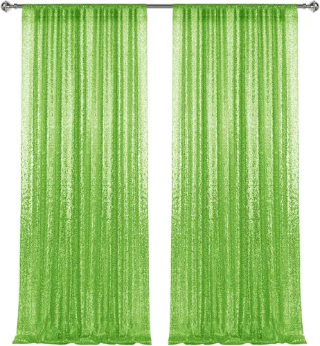 2 paneles de cortinas de fondo de lentejuelas verdes de 8 pies, cortinas de fondo de fotografía con purpurina para decoración de Navidad, boda,
