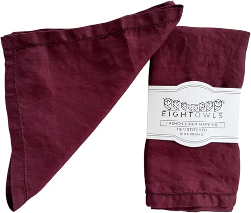 Servilletas de lino con dobladillo calado – 20 pulgadas x 20 pulgadas – Servilletas de cena de tela de lino puro lavado a la piedra con esquinas en
