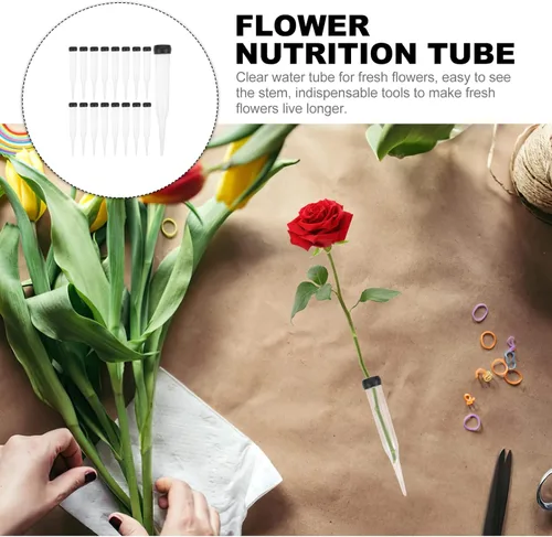 Miniatura 9 de 50 tubos de agua florales con púas de anclaje, tubo de nutrición de flores de plástico, tallos de flores, tubos de agua para flores frescas