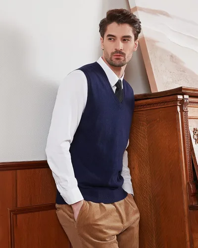 Miniatura 8 de Kallspin Chaleco de mezcla de lana de cachemira para hombre con cuello en V