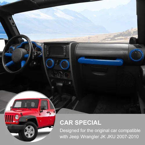 Miniatura 2 de Jimen Compatible con Jeep Wrangler JK & Unlimited 2007-2010, 10 piezas Panel de Moldura del Tablero de Consola Central y Rejilla de Aire