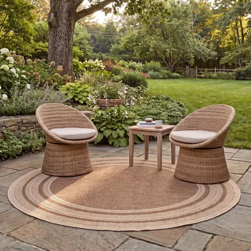 Miniatura 32 de SAFAVIEH Alfombra lavable al aire libre Courtyard Collection – 4' x 5'7", beige oscuro y beige, no desprende pelusa y fácil de limpiar, ideal
