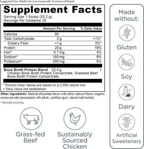 Miniatura 10 de Ancient Nutrition Proteína en polvo hecha de verdadero caldo de huesos, sabor chocolate, 20 g de proteína por porción, envase de 20 porciones