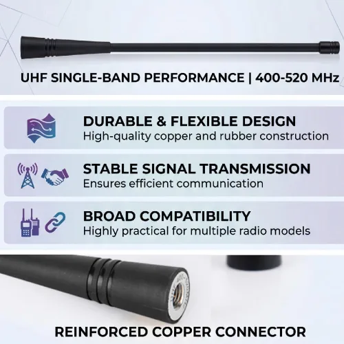 Miniatura 3 de ASHATA Antena de goma suave UHF masculina de SMA para 2 vías Radio Walkie Talkie frecuencia 400-520MHz, sola banda con información estable