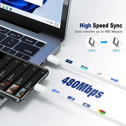 Miniatura 5 de Cable USB C a USB C de 6 pies, paquete de 2 cables de carga tipo C de 60 W (3A), cable de carga rápida trenzado compatible con 17/17 Air/17/16/15/15