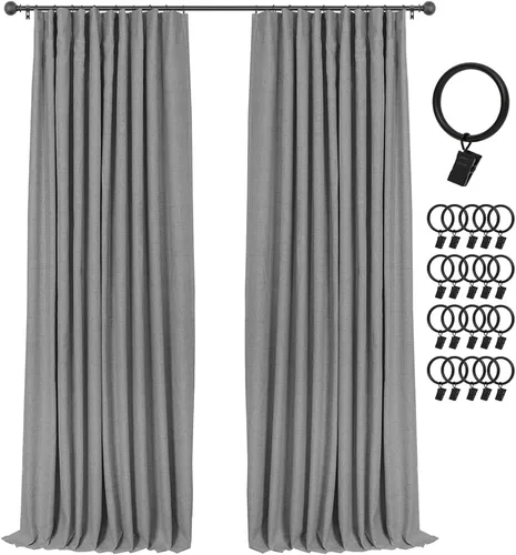 Miniatura 12 de INOVADAY Cortinas 100% opacas para dormitorio, cortinas opacas de 84 pulgadas de largo, cortinas opacas de lino con anillos de clip, aislamiento