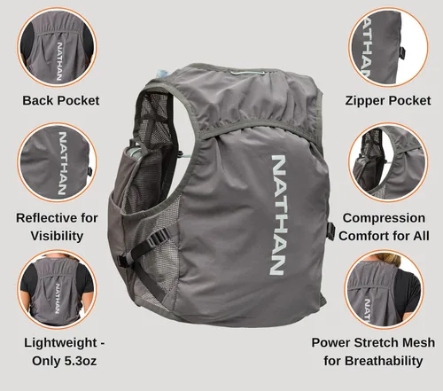 Miniatura 4 de Nathan - Chaleco de hidratación para mujer - Malla ligera, transpirable, 2 frascos de 14 oz, vejiga de 2 L, chaleco reflectante, Pinnacle Breeze