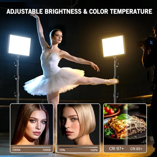 Miniatura 3 de NiceVeedi Paquete de 2 luces de fotografía de 25 W, anillo de luz regulable de 2900-7000 K con soporte para trípode, luz de video de estudio de 73