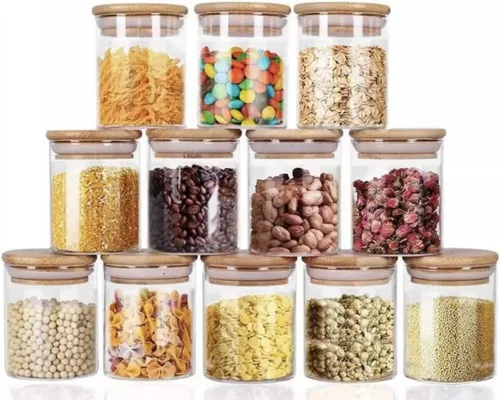 4/12 tarros de vidrio para especias con tapas herméticas de bambú, etiquetas, marcador y cono, contenedores de almacenamiento multiusos