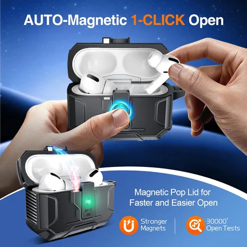 Miniatura 3 de Amoured AutoPOP - Funda para AirPods Pro de 1ª generación con cerradura y llavero, protección resistente de 360° y mecanismo de apertura de 1 clic