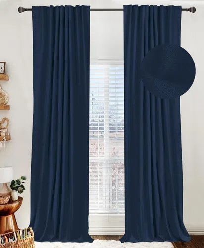 Miniatura 25 de 100% Blackout Shield - 2 cortinas opacas de lino, con presillas traseras/bolsillo para cortinero y aislamiento térmico, para el hogar, 50 pulgadas