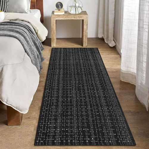 Miniatura 12 de Alfombra de baño estilo bohemio, 2 x 3 pies, alfombra de algodón tejida a mano para entrada, reversible, lavable, alfombra estilo granja, color Negro