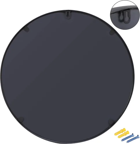 Miniatura 7 de SUPER DEAL Espejo redondo negro, espejo circular de 18 pulgadas para decoración de pared de baño, con marco de metal para baños, entradas, sala