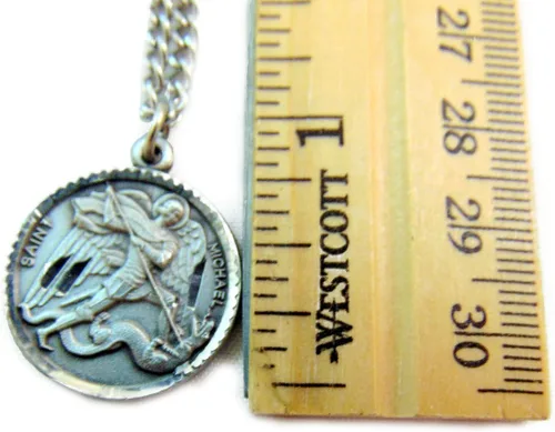 Miniatura 2 de Collar con pendiente de San Miguel, redondo, medallón de 1 pulgada en cadena de 24 pulgadas de acero inoxidable, regalo