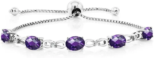 Miniatura 42 de Gem Stone King Pulsera de tenis de diamantes cultivados en laboratorio con piedra natal de 3-6 quilates para mujer, plata de ley 925, ovalada