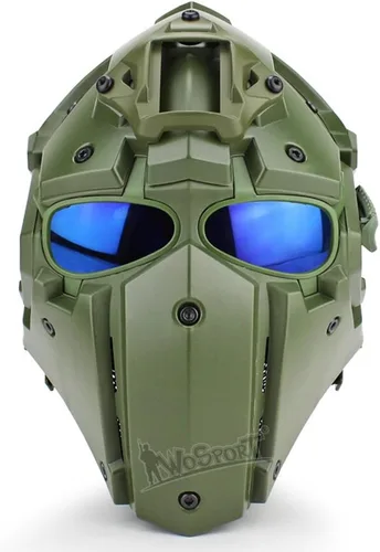 Miniatura 23 de WoSporT - Casco táctico de obsidiana verde GOBL Terminator y máscara para caza, paintball, militar, cosplay, película, utilería 92-BK-azul