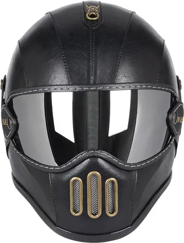 Casco retro de motocicleta de cara completa de cuero de fibra de vidrio para hombres y mujeres Street Off-Road Ciclomotor Racing ATV Motocross