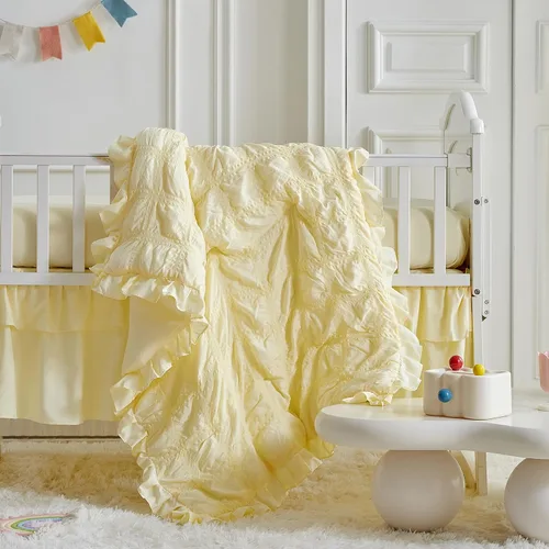 Miniatura 6 de UOZZI BEDDING - Juego de ropa de cama para cuna de 3 piezas con edredón acolchado con volantes para bebé, con sábana ajustada y almohada - Ropa