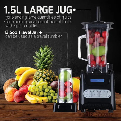 Miniatura 2 de OVENTE Licuadora de encimera de cocina con dispensador, hoja de acero inoxidable y tarro portátil de 1.5 L sin BPA, fácil de limpiar, mezclador