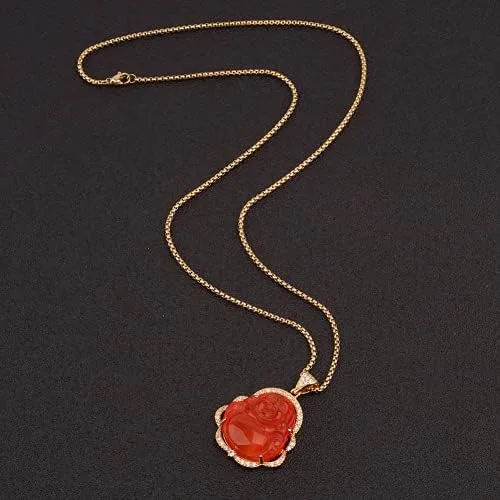 Miniatura 3 de ASGIFT Collar de Buda sonriente con circonita cúbica, colgante de Buda de jade verde con cadena chapada en oro de 18 quilates, collar de Buda