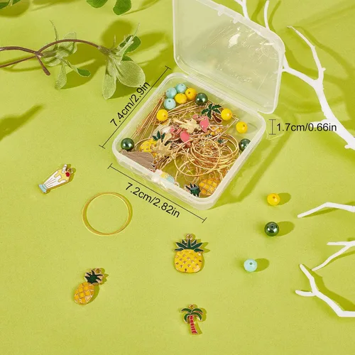 Miniatura 7 de SUNNYCLUE 1 caja, 10 pares de aretes de verano, kit de iniciación para hacer colgantes, piña, cocotero, dulce alimento, abalorios de cristal