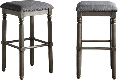 Miniatura 8 de Roundhill Furniture Arnhem Taburetes de bar tapizados de madera, juego de 2, color gris