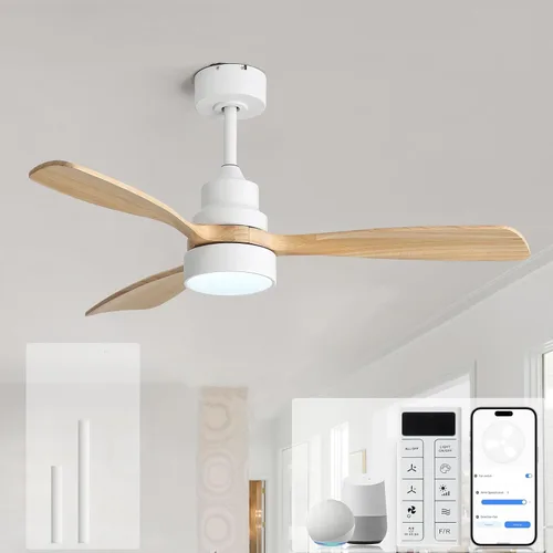 Miniatura 18 de Sofucor Ventiladores de techo de 52 pulgadas, sin luz, ventilador de techo para exteriores con control remoto, motor CC reversible de 3 cuchillas