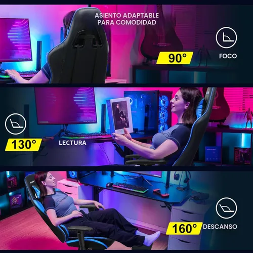 Miniatura 4 de GTRACING Silla de juegos con reposapiés, silla ergonómica de escritorio para juegos de computadora, silla de juego reclinable, ajuste de altura