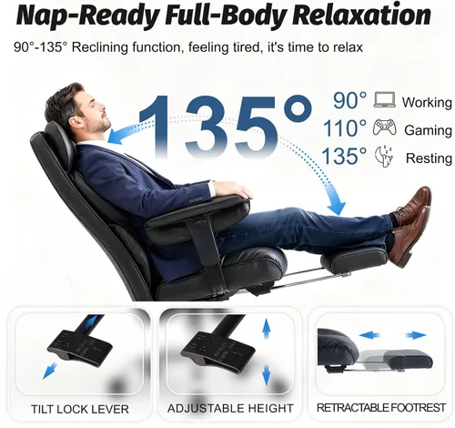 Miniatura 5 de Efomao Silla de oficina grande y alta de 400 libras, silla de escritorio reclinable resistente con reposapiés, silla ejecutiva de piel sintética