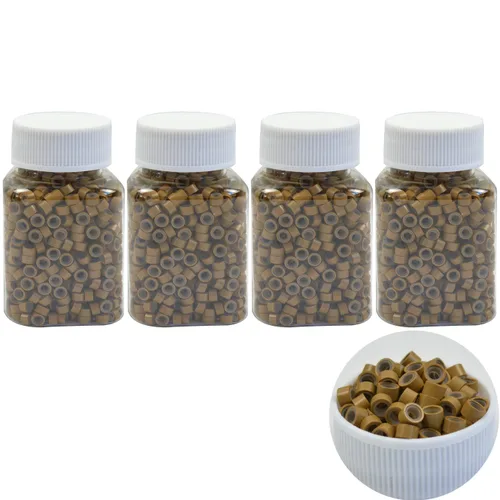 Miniatura 20 de 500 cuentas de extensiones de cabello con micro anillos forrados de silicona de 0.197 in, cuentas para extensiones de cabello con punta I