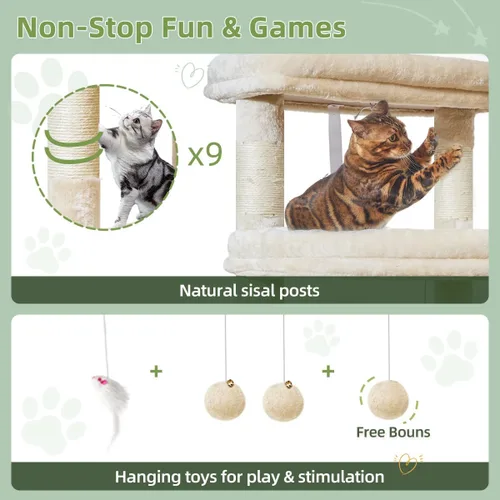 Miniatura 6 de Taoqimiao - Árbol para gatos de 71 pulgadas para gatos grandes de 20 libras +, 3 perchas gigantes, torre de árbol para gatos de varios niveles