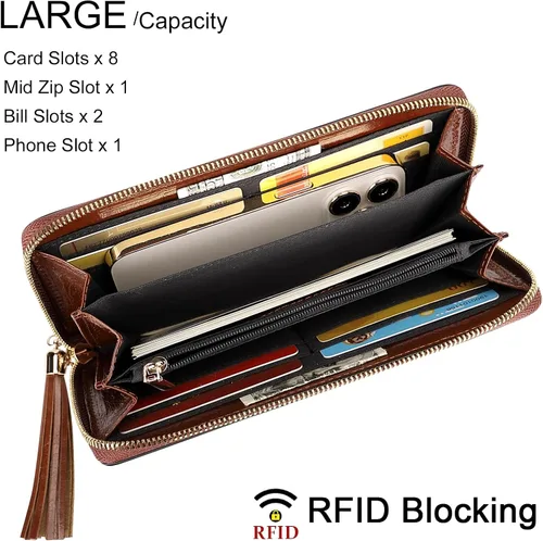 Miniatura 3 de PIJUSHI Billeteras de cuero para mujer, cartera floral con tarjetero