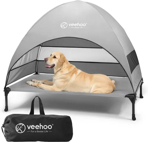 Miniatura 9 de Veehoo CWC2411 - Cama elevada de enfriamiento para perros con toldo y sombra extraíble, patas antideslizantes, cuna elevada para perros grandes
