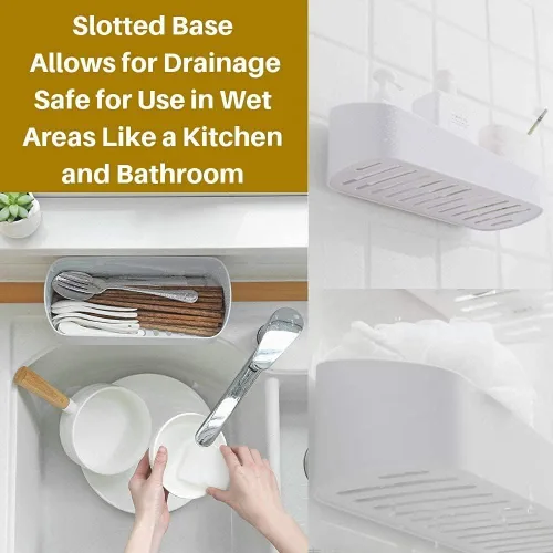 Miniatura 3 de SUNFICON Paquete de 2 organizadores adhesivos de baño, organizador de ducha sin perforación, estante de ducha esencial de baño, soporte