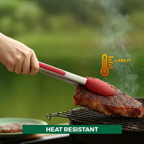 Miniatura 6 de Freshware Pinzas de cocina de acero inoxidable para cocinar con puntas de silicona, pinzas de silicona para asar a la parrilla, servir alimentos