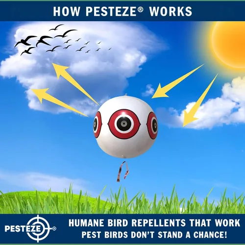 Miniatura 5 de PESTEZE Señuelo grande de globo blanco de 16 pulgadas con forma de pájaro aterrador [1 unidad] disuade a las aves plagas no deseadas como palomas