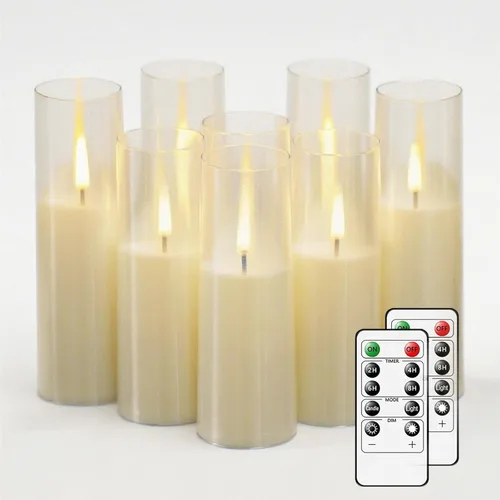 MUMCHASI 8 piezas de velas sin llama, velas operadas por batería, velas LED parpadeantes con control remoto, llama danzante realista, diseño