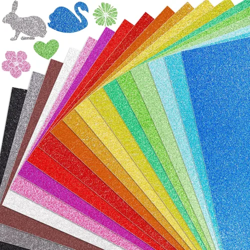 Papel de cartulina con brillantina, 20 hojas multicolor de papel brillante de primera calidad, para tarjetas, manualidades, caja de regalo, regalos